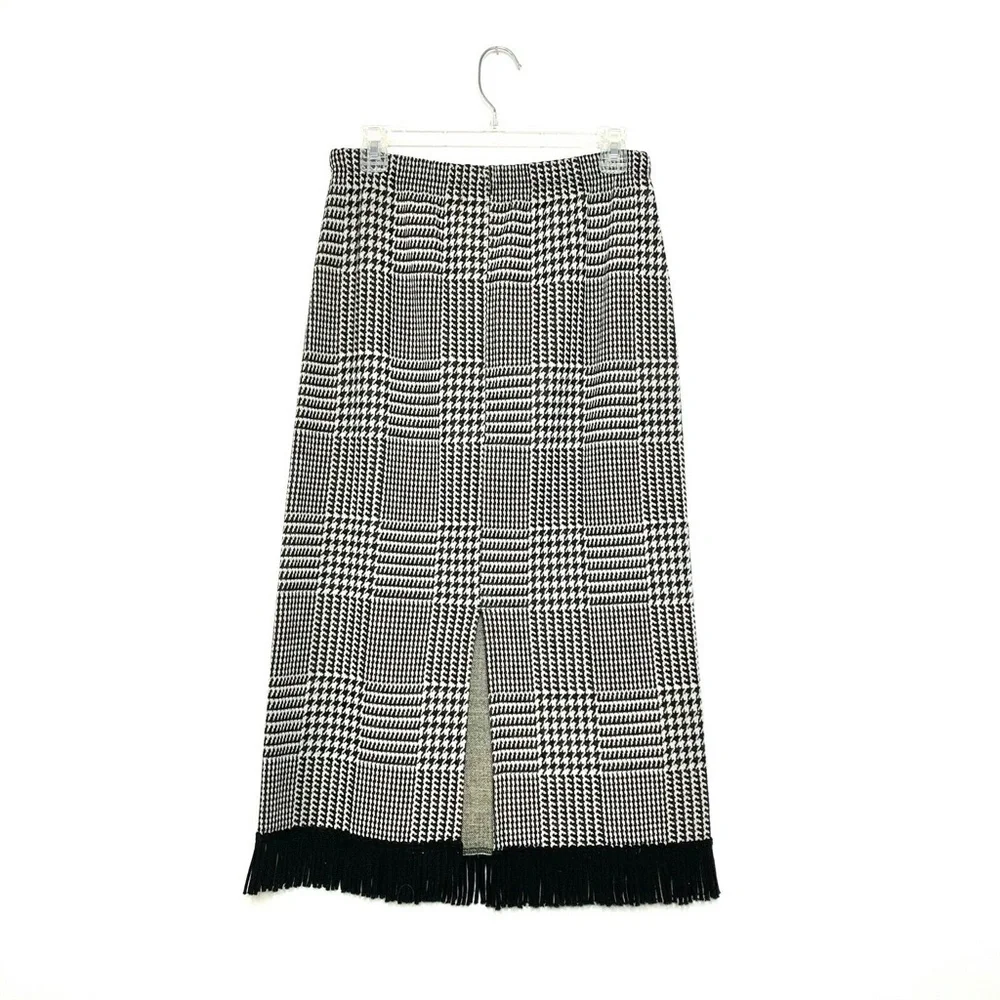 Vintage Herringbone Skirt Tassel Fringe Hem Black - Picture 2 of 4
